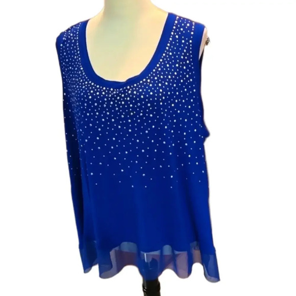 Jennifer Lopez Tops - J-Lo Jennifer Lopez Royal Blue Tank Top Rivets Net Trim Hi-Low Hem Women size 3X